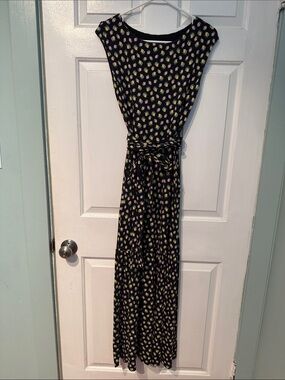Boden Black Floral Cap-Sleeve Maxi Dress with Tie Waist (6L)